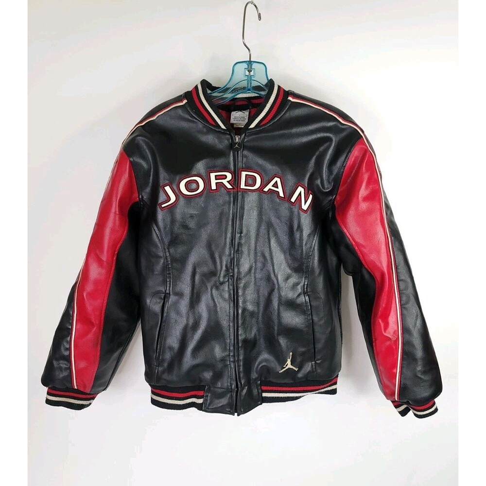 Vintage Michael Air Jordan #23 Faux Leather Varsity Bomber Jacket Youth L 16/18